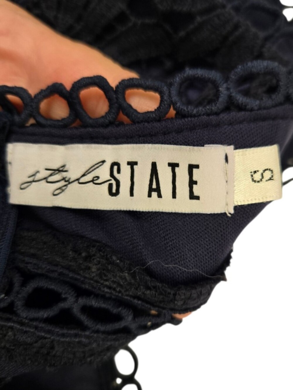 State Navy Lace Bodice Maxi Dress | Size Small | Elegant Formal Boho Dress - Picture 7 of 8
